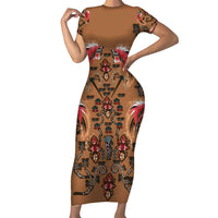 Terracotta Bird of Batik Papua Family Matching Short Sleeve Bodycon Dress and Hawaiian Shirt Exotic Natural Wealth of Papua LT9 Mom's Dress Gold - Polynesian Pride