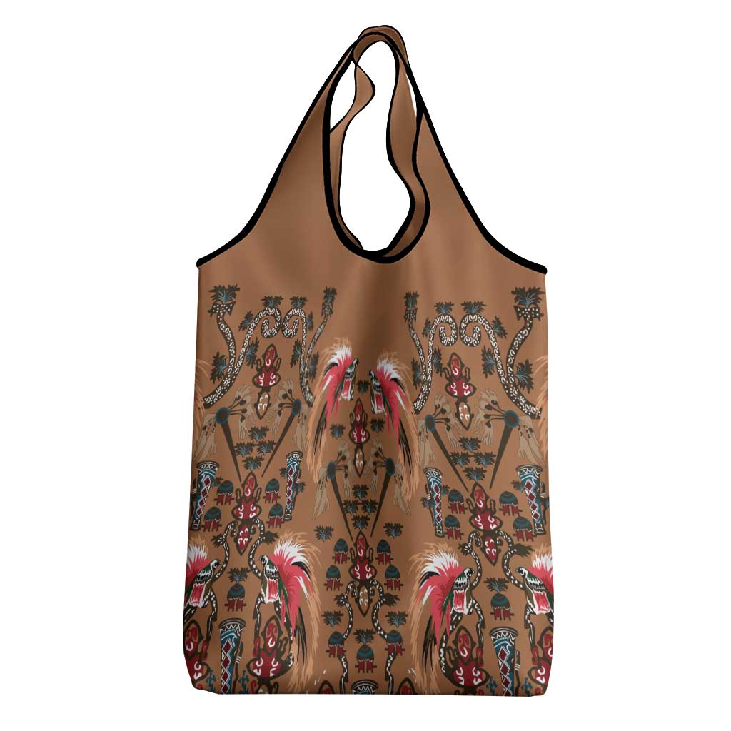 Terracotta Bird of Batik Papua Grocery Bag Exotic Natural Wealth of Papua - Polynesian Pride
