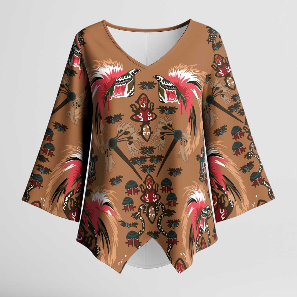Terracotta Bird of Batik Papua Kimono Sleeve Blouse Exotic Natural Wealth of Papua - Polynesian Pride