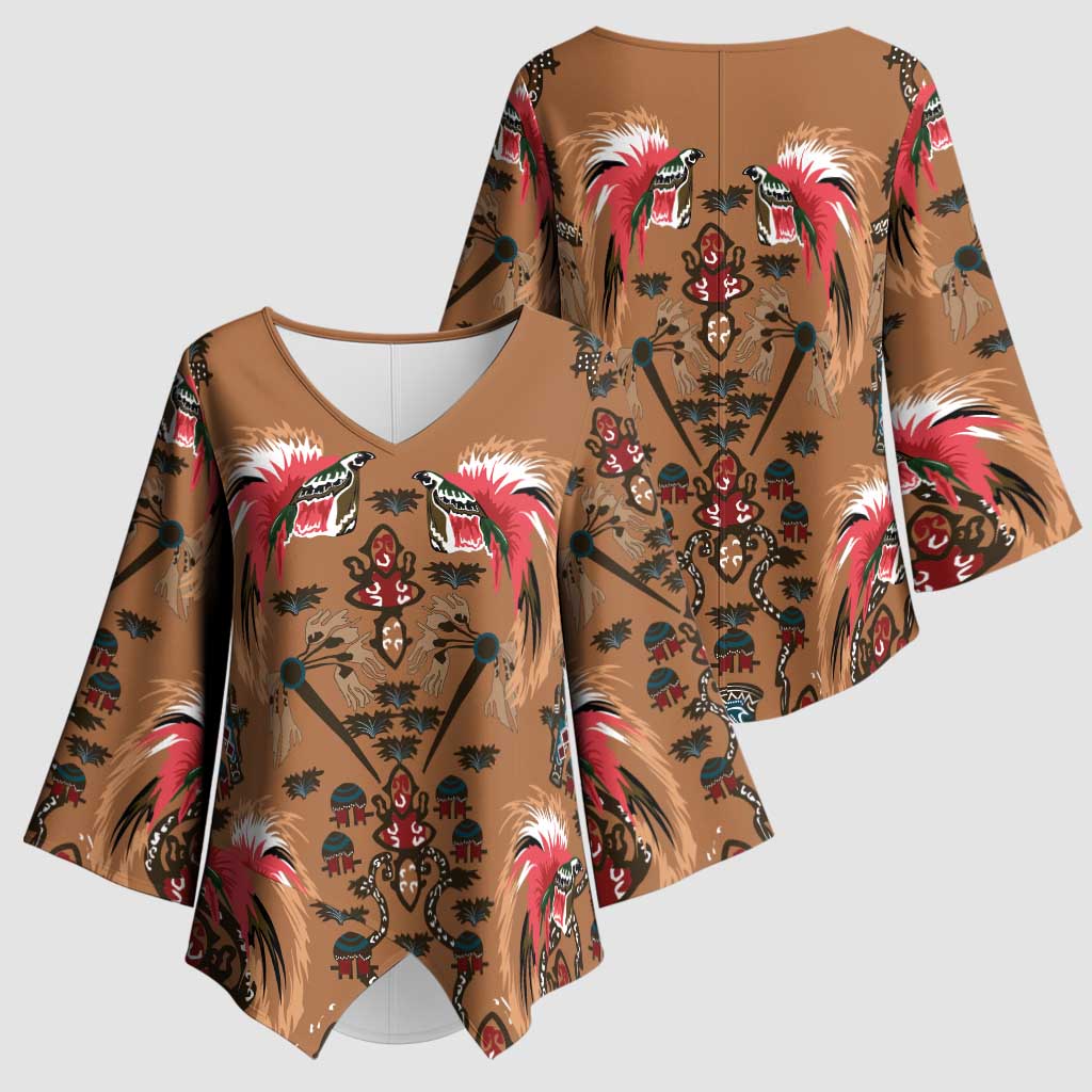 Terracotta Bird of Batik Papua Kimono Sleeve Blouse Exotic Natural Wealth of Papua - Polynesian Pride