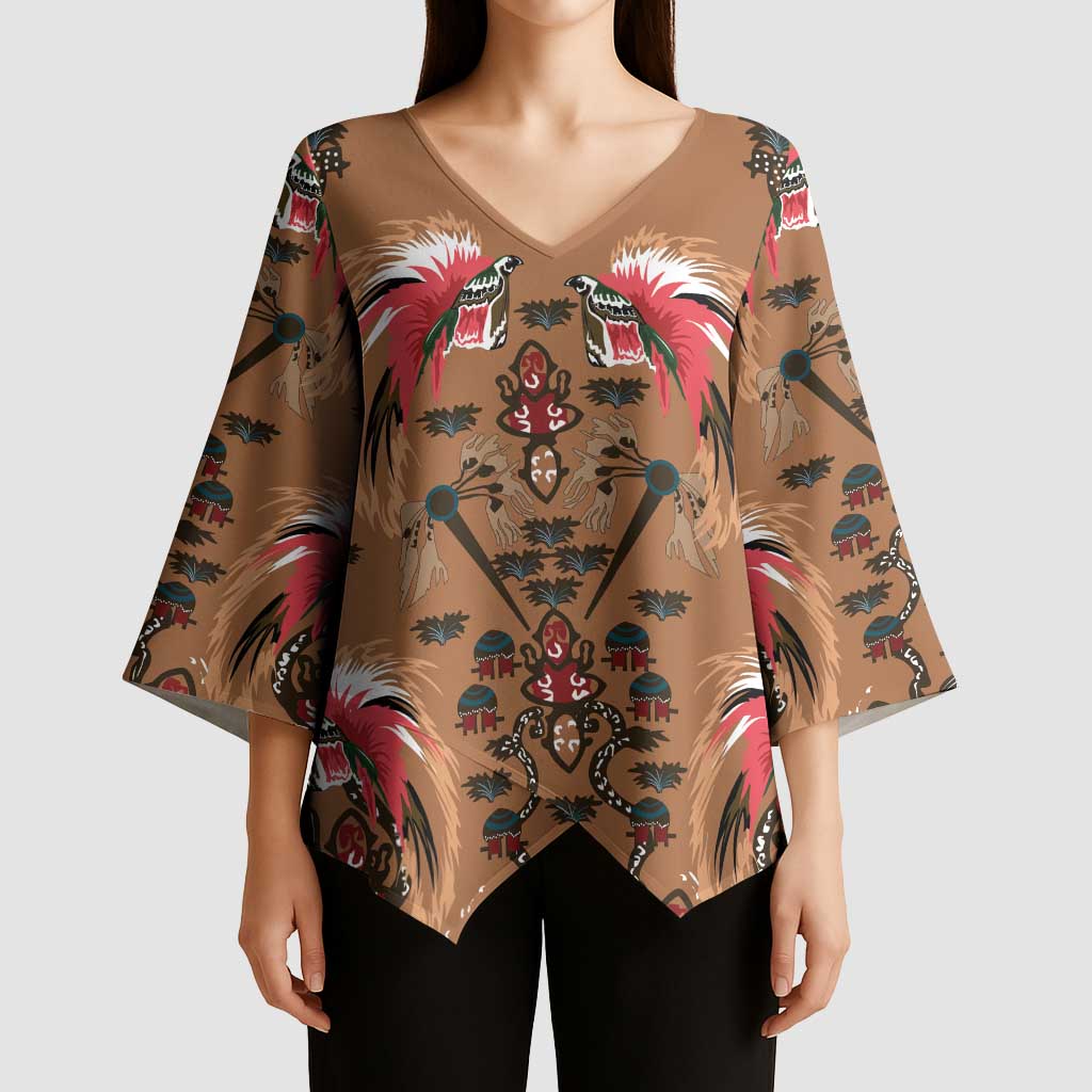 Terracotta Bird of Batik Papua Kimono Sleeve Blouse Exotic Natural Wealth of Papua - Polynesian Pride