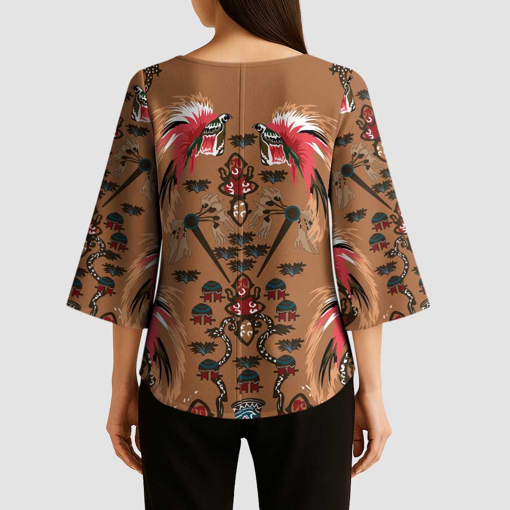 Terracotta Bird of Batik Papua Kimono Sleeve Blouse Exotic Natural Wealth of Papua - Polynesian Pride