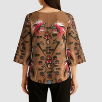 Terracotta Bird of Batik Papua Kimono Sleeve Blouse Exotic Natural Wealth of Papua - Polynesian Pride