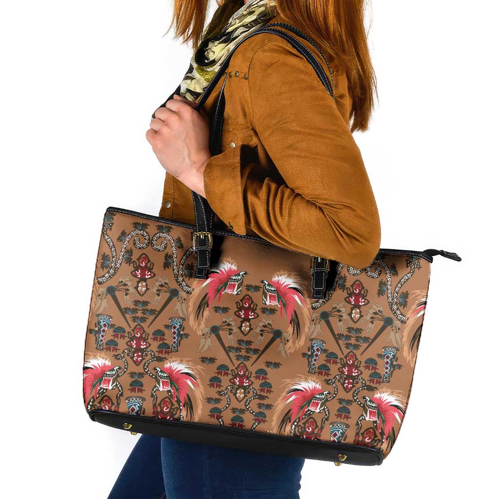 Terracotta Bird of Batik Papua Leather Tote Bag Exotic Natural Wealth of Papua LT9 Gold - Polynesian Pride