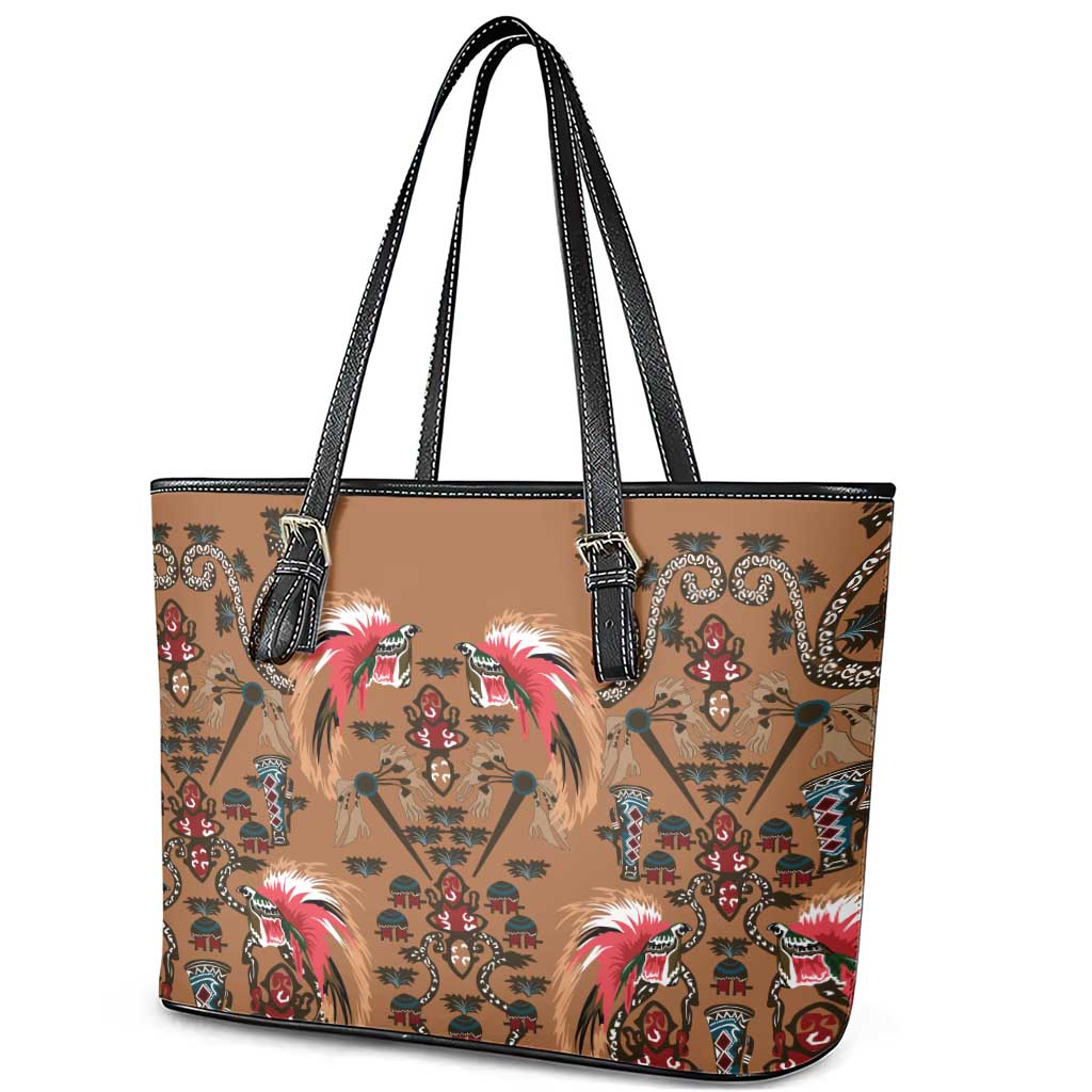 Terracotta Bird of Batik Papua Leather Tote Bag Exotic Natural Wealth of Papua LT9 - Polynesian Pride