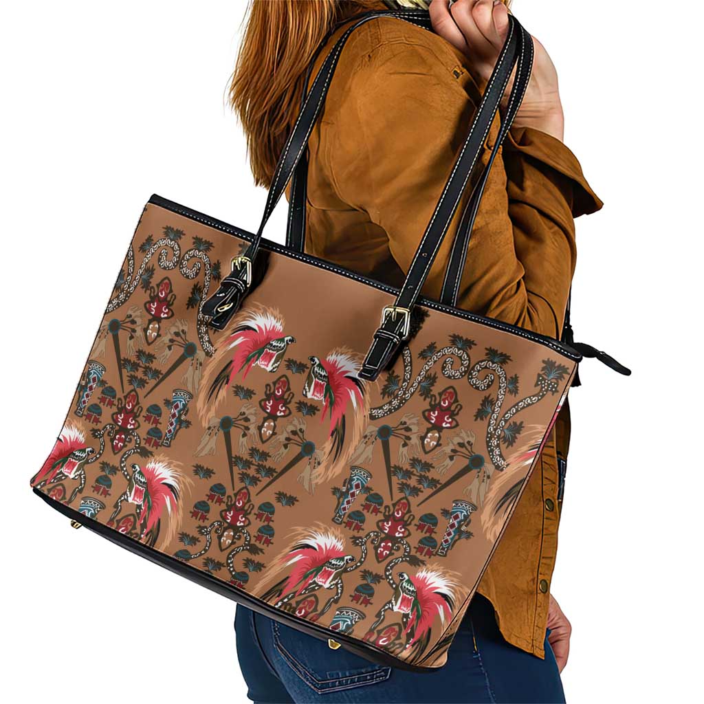 Terracotta Bird of Batik Papua Leather Tote Bag Exotic Natural Wealth of Papua LT9 - Polynesian Pride