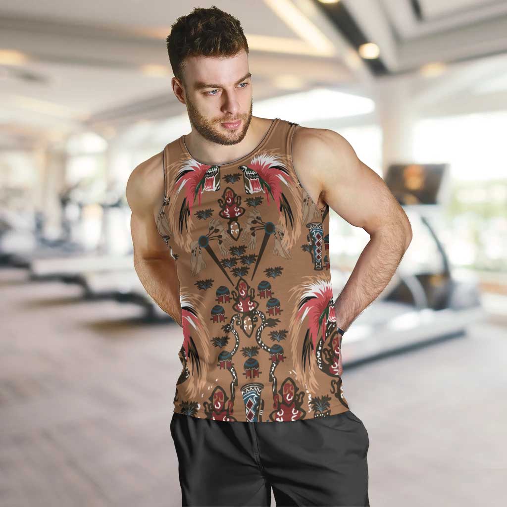 Terracotta Bird of Batik Papua Men Tank Top Exotic Natural Wealth of Papua LT9 Gold - Polynesian Pride