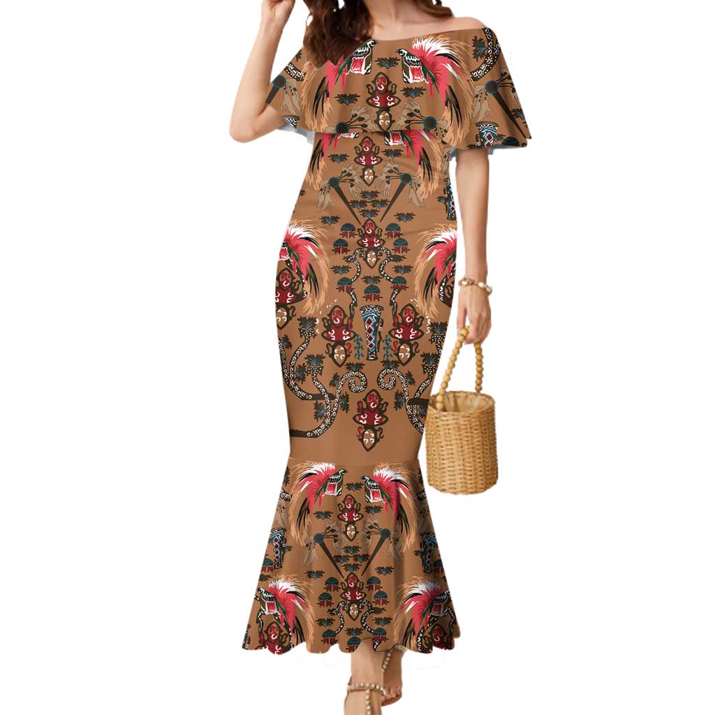Terracotta Bird of Batik Papua Mermaid Dress Exotic Natural Wealth of Papua - Polynesian Pride