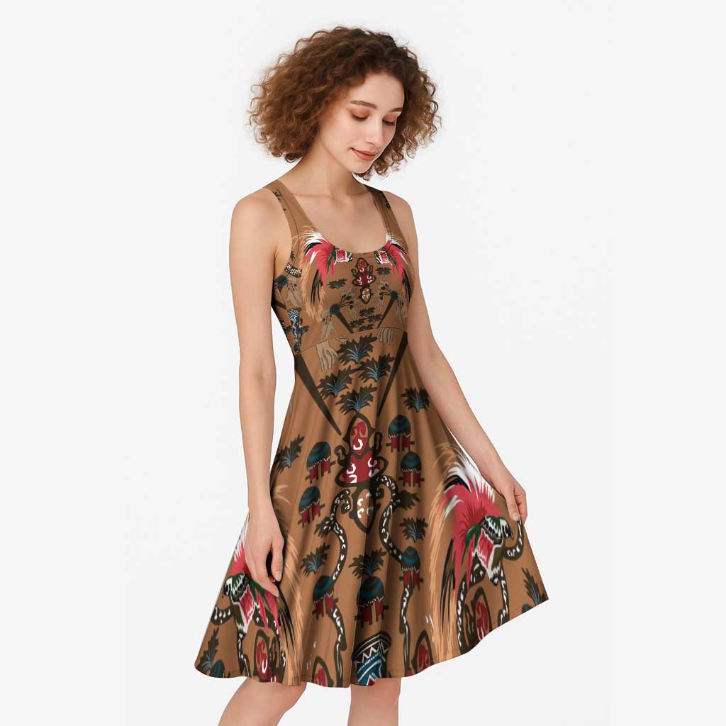 Terracotta Bird of Batik Papua Midi Dress Exotic Natural Wealth of Papua - Polynesian Pride