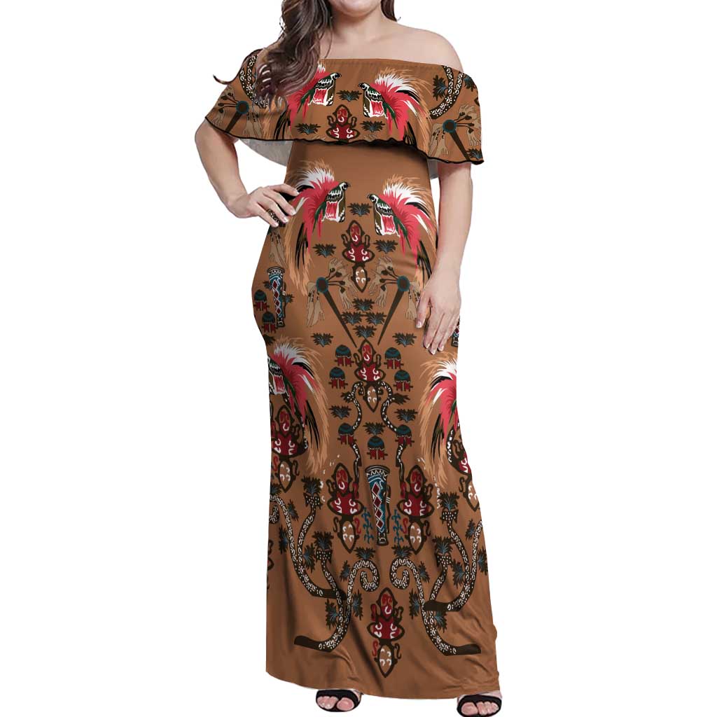 Terracotta Bird of Batik Papua Off Shoulder Maxi Dress Exotic Natural Wealth of Papua - Polynesian Pride