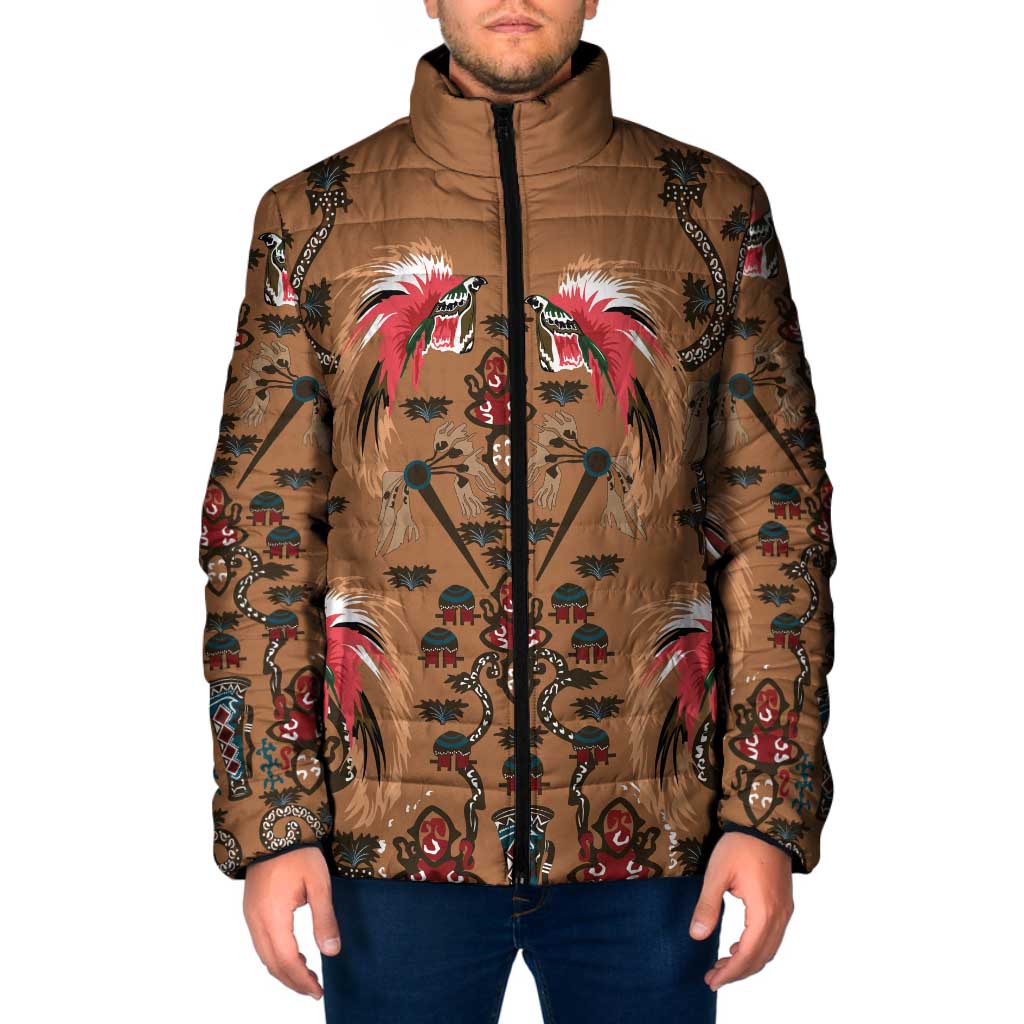 Terracotta Bird of Batik Papua Padded Jacket Exotic Natural Wealth of Papua LT9 Men Gold - Polynesian Pride