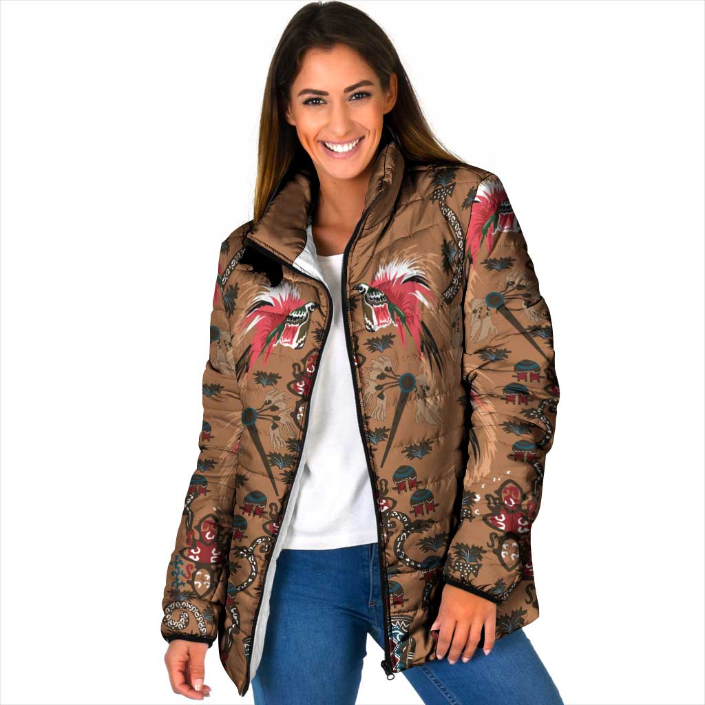 Terracotta Bird of Batik Papua Padded Jacket Exotic Natural Wealth of Papua LT9 Women Gold - Polynesian Pride
