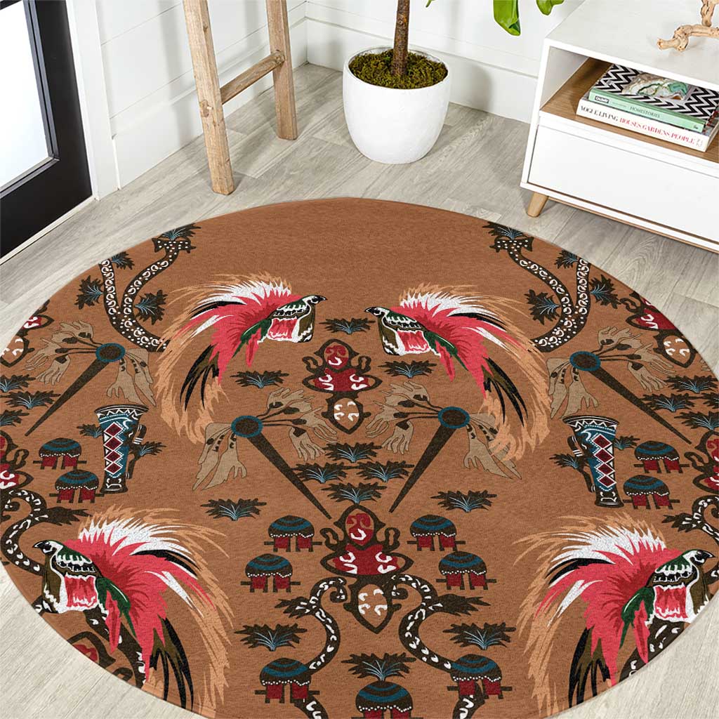 Terracotta Bird of Batik Papua Round Carpet Exotic Natural Wealth of Papua - Polynesian Pride