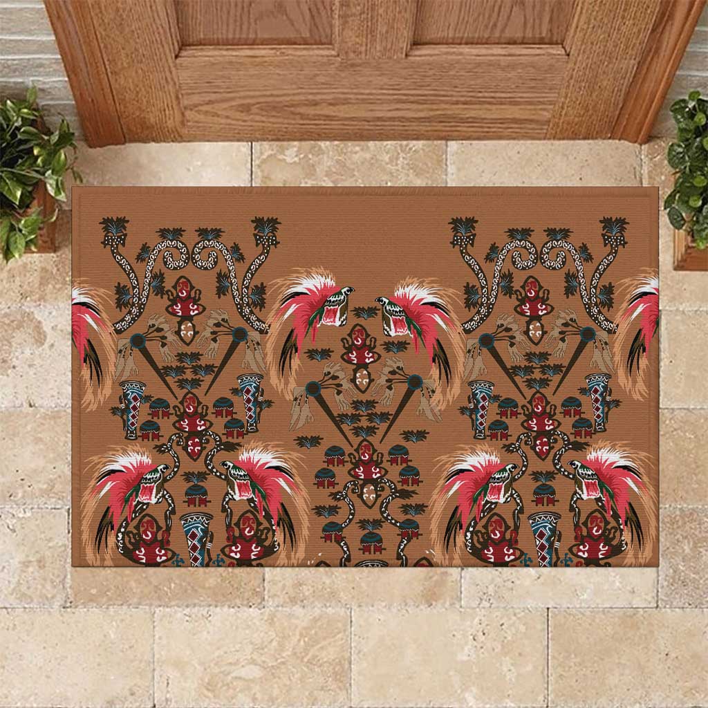 Terracotta Bird of Batik Papua Rubber Doormat Exotic Natural Wealth of Papua LT9 Gold - Polynesian Pride