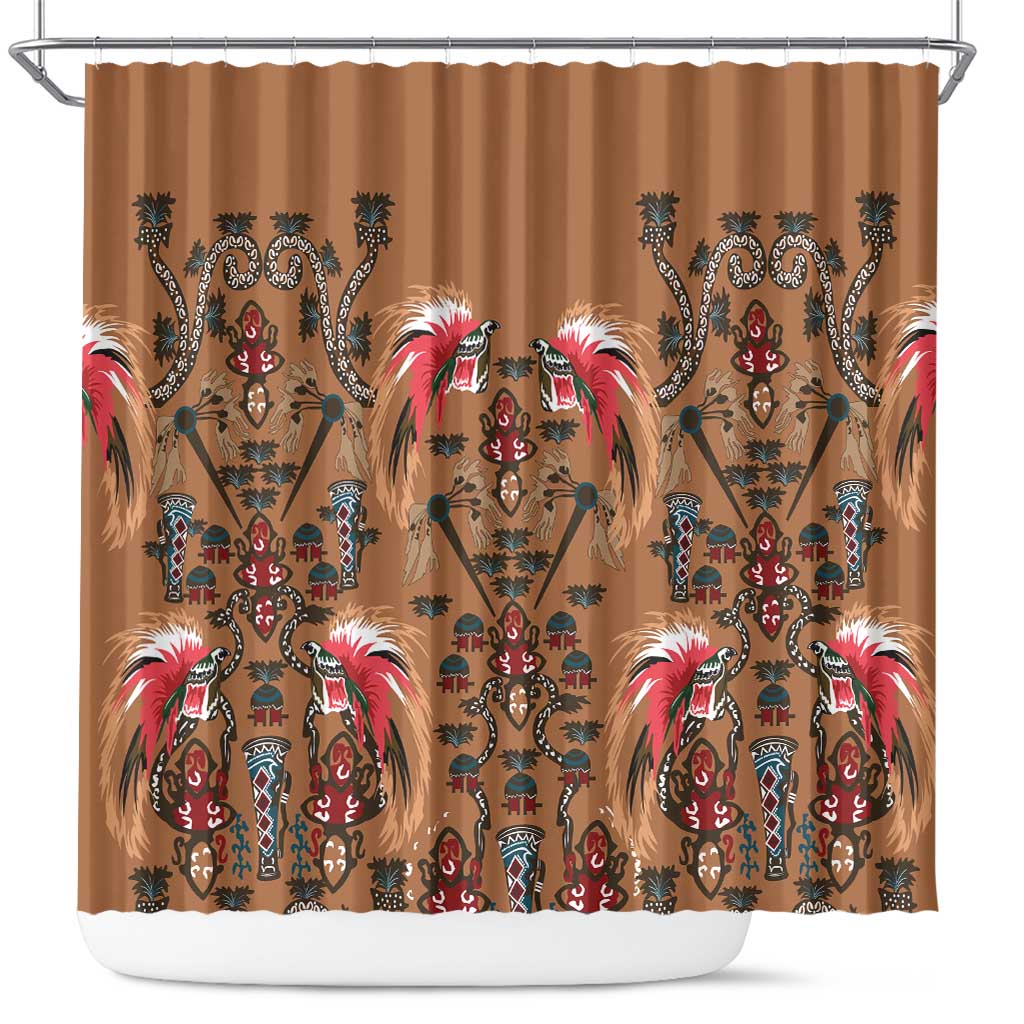 Terracotta Bird of Batik Papua Shower Curtain Exotic Natural Wealth of Papua - Polynesian Pride