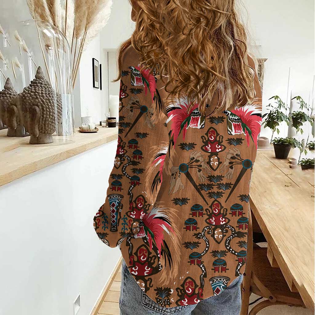 Terracotta Bird of Batik Papua Women Casual Shirt Exotic Natural Wealth of Papua LT9 - Polynesian Pride