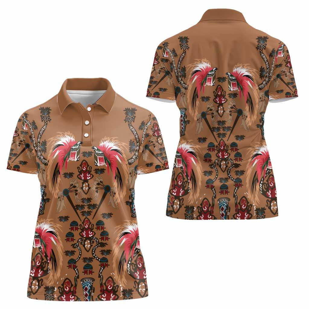 Terracotta Bird of Batik Papua Women Polo Shirt Exotic Natural Wealth of Papua - Polynesian Pride