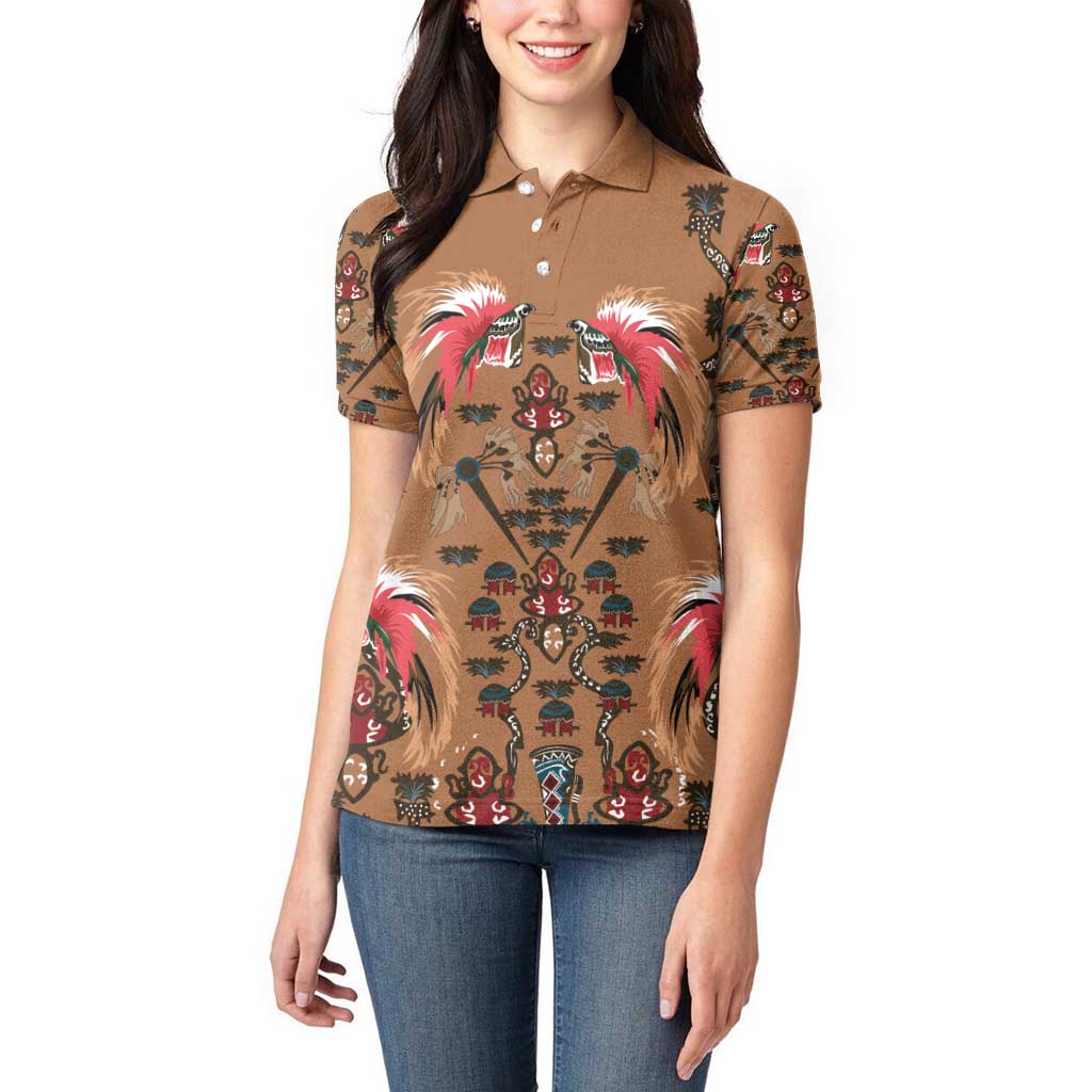 Terracotta Bird of Batik Papua Women Polo Shirt Exotic Natural Wealth of Papua - Polynesian Pride
