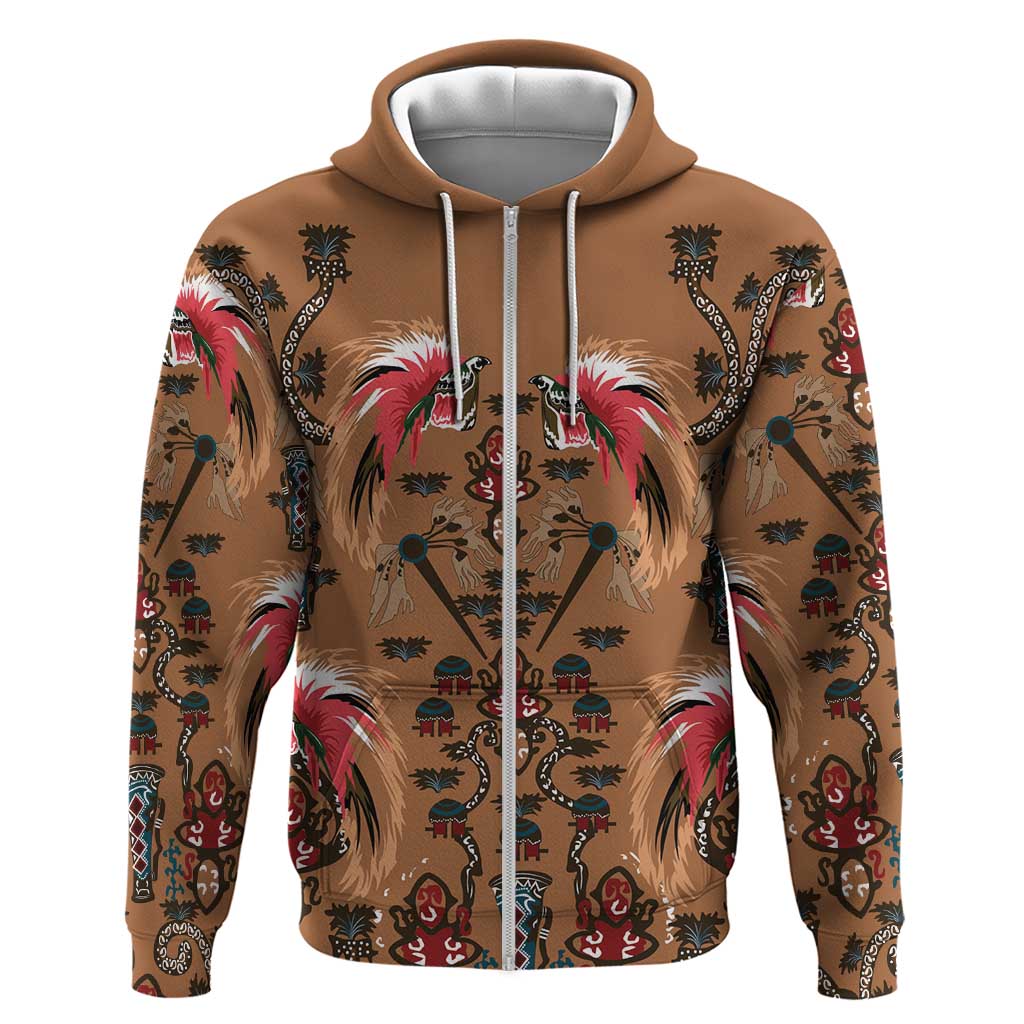 Terracotta Bird of Batik Papua Zip Hoodie Exotic Natural Wealth of Papua - Polynesian Pride