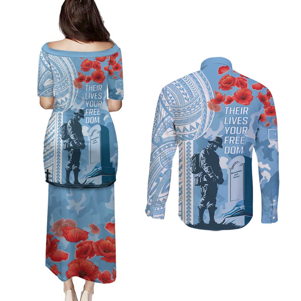 FSM Verterans Day Couples Matching Puletasi and Long Sleeve Button Shirt Their Lives Your Freedom