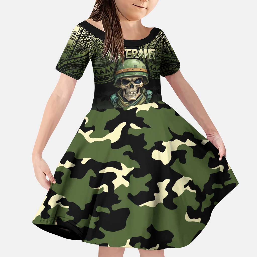 Veterans Day Family Matching Puletasi and Hawaiian Shirt War Never Leaves A Veteran Proud Military LT9 Daughter's Dress Black - Polynesian Pride