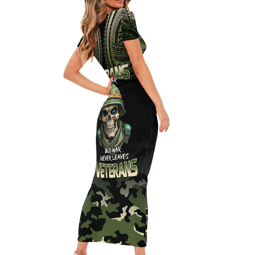 Veterans Day Family Matching Short Sleeve Bodycon Dress and Hawaiian Shirt War Never Leaves A Veteran Proud Military