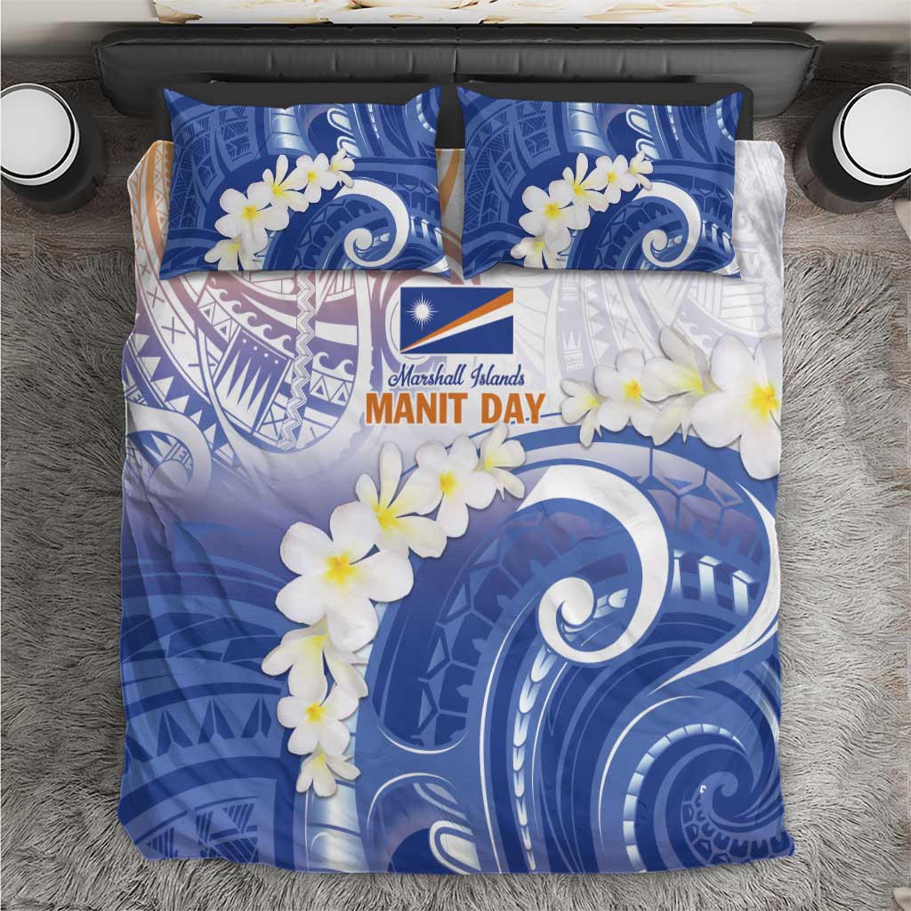 Marshall Islands Manit Day Bedding Set Plumeria and Polynesian Tribal