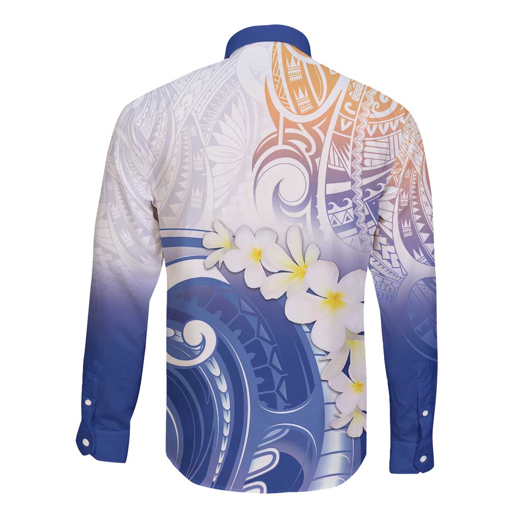 Marshall Islands Manit Day Long Sleeve Button Shirt Plumeria and Polynesian Tribal