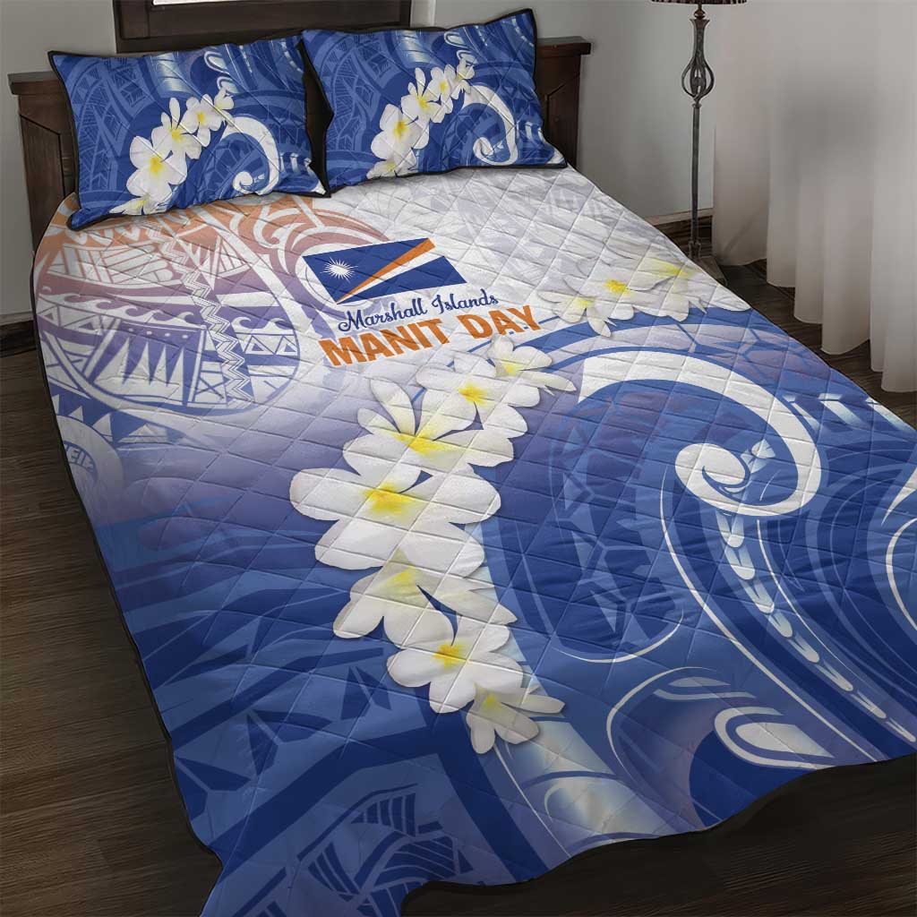 Marshall Islands Manit Day Quilt Bed Set Plumeria and Polynesian Tribal