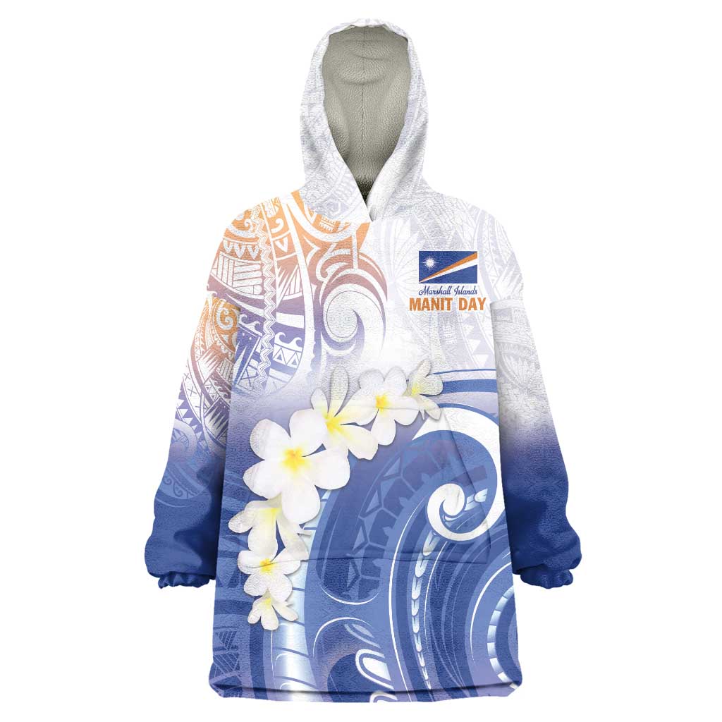 Marshall Islands Manit Day Wearable Blanket Hoodie Plumeria and Polynesian Tribal