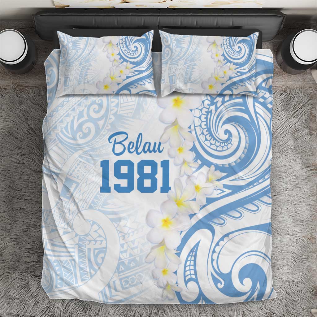 Palau 1981 Tribal Tattoo Bedding Set with Belau Plumeria Flowers