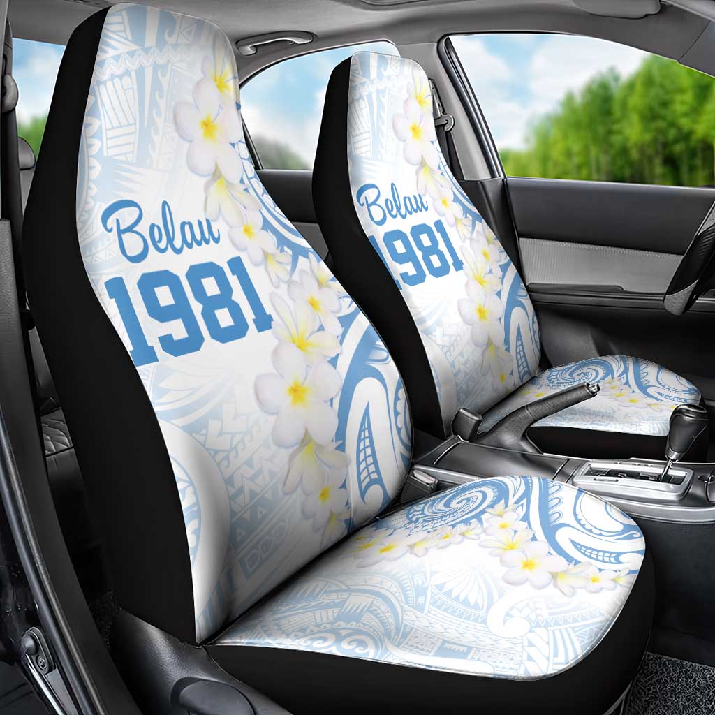 Palau 1981 Tribal Tattoo Car Seat Cover with Belau Plumeria Flowers