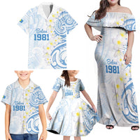 Palau 1981 Tribal Tattoo Family Matching Off Shoulder Maxi Dress and Hawaiian Shirt with Belau Plumeria Flowers