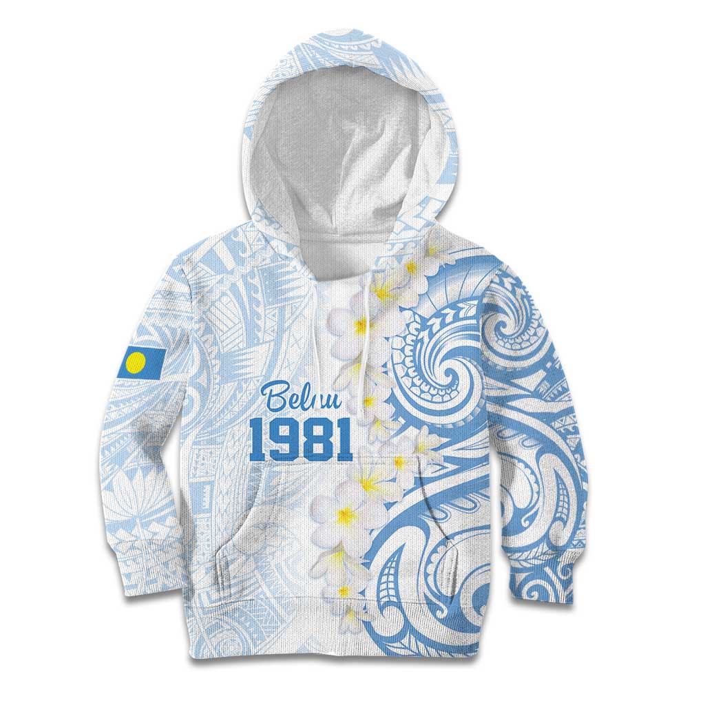 Palau 1981 Tribal Tattoo Kid Hoodie with Belau Plumeria Flowers