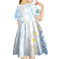 Palau 1981 Tribal Tattoo Kid Short Sleeve Dress with Belau Plumeria Flowers
