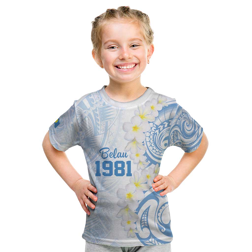 Palau 1981 Tribal Tattoo Kid T Shirt with Belau Plumeria Flowers