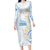 Palau 1981 Tribal Tattoo Long Sleeve Bodycon Dress with Belau Plumeria Flowers