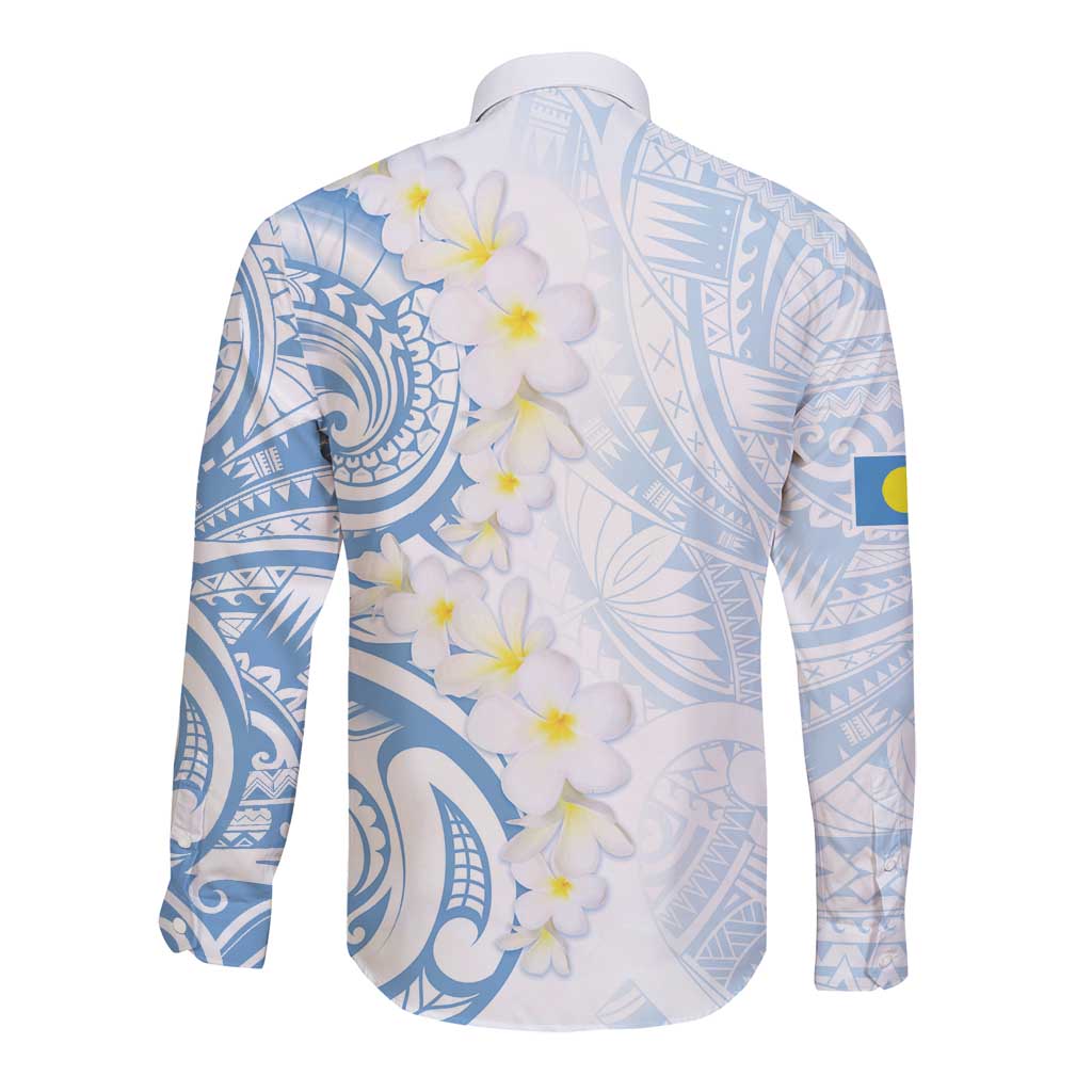 Palau 1981 Tribal Tattoo Long Sleeve Button Shirt with Belau Plumeria Flowers