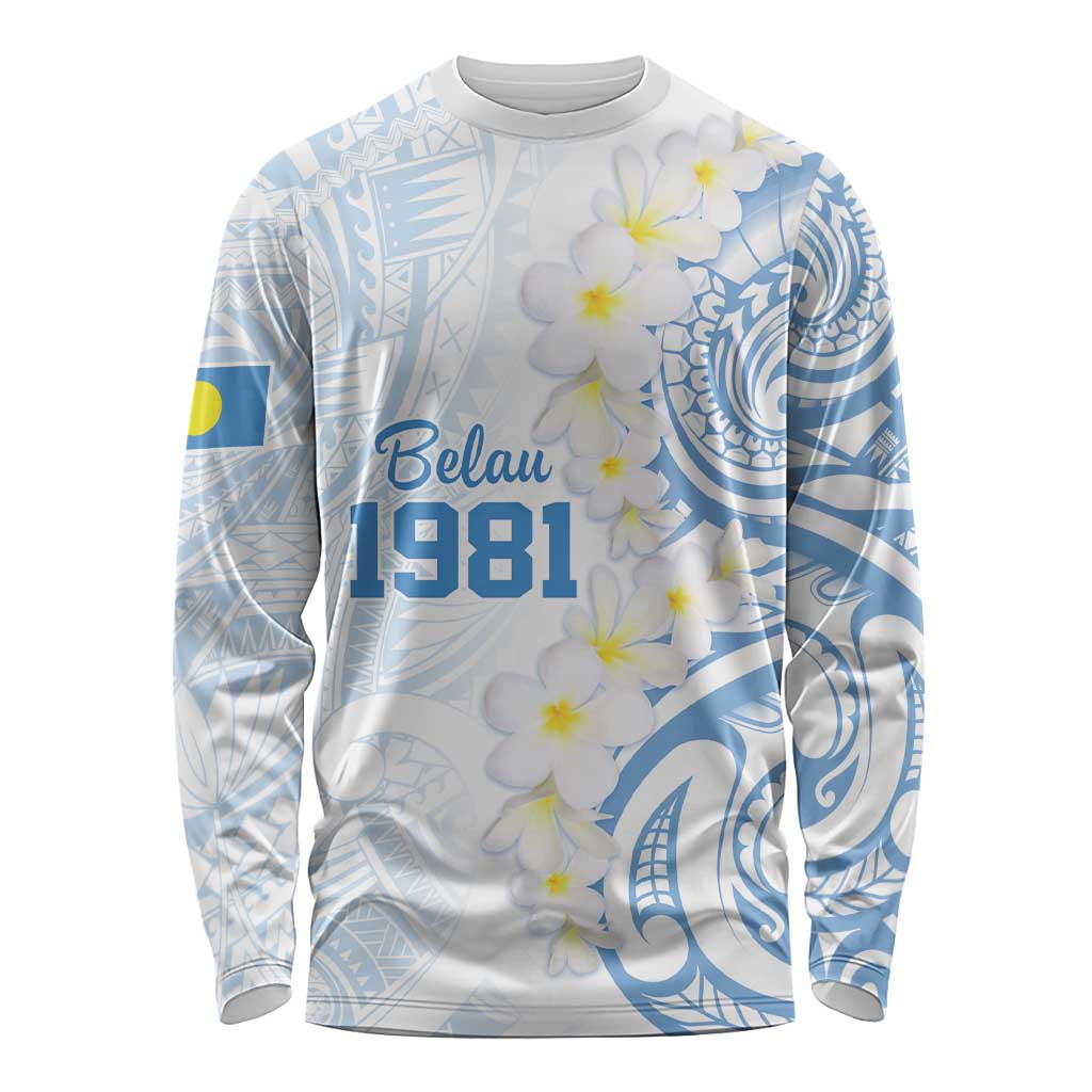 Palau 1981 Tribal Tattoo Long Sleeve Shirt with Belau Plumeria Flowers