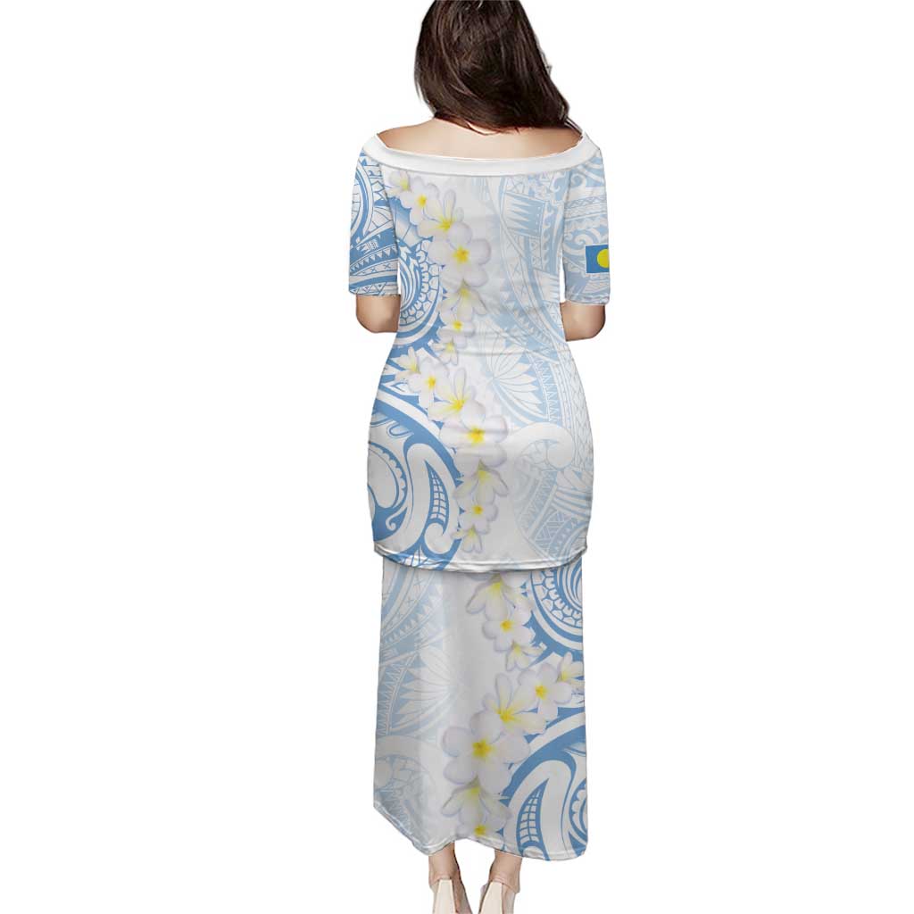 Palau 1981 Tribal Tattoo Puletasi with Belau Plumeria Flowers