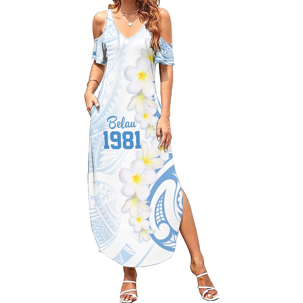 Palau 1981 Tribal Tattoo Summer Maxi Dress with Belau Plumeria Flowers