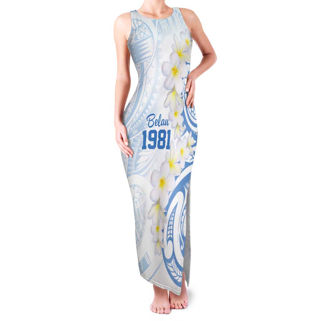 Palau 1981 Tribal Tattoo Tank Maxi Dress with Belau Plumeria Flowers