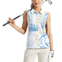 Palau 1981 Tribal Tattoo Women Sleeveless Polo Shirt with Belau Plumeria Flowers