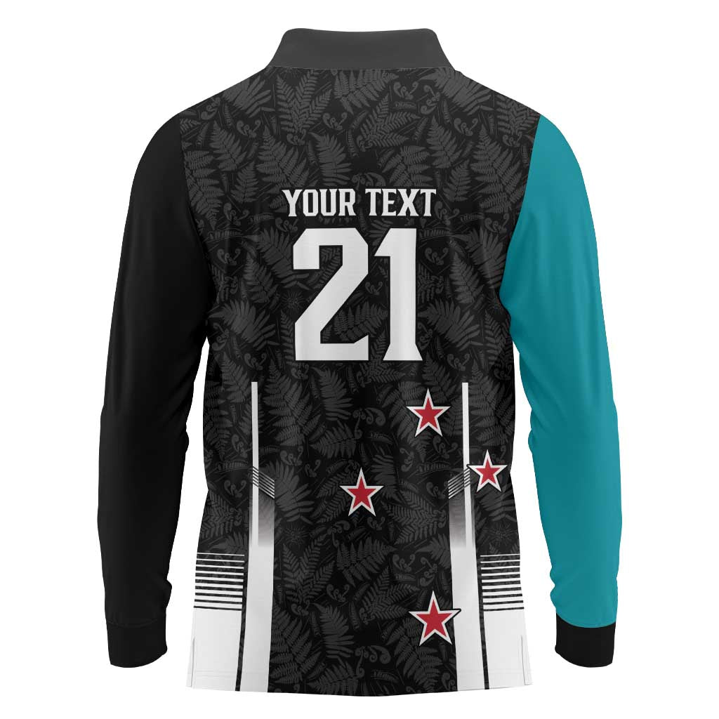 Custom NZ Cricket Pride Long Sleeve Polo Shirt Silver Fern Fan Supporter Apparel - Polynesian Pride