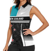 Custom NZ Cricket Pride Women Sleeveless Polo Shirt Silver Fern Fan Supporter Apparel - Polynesian Pride