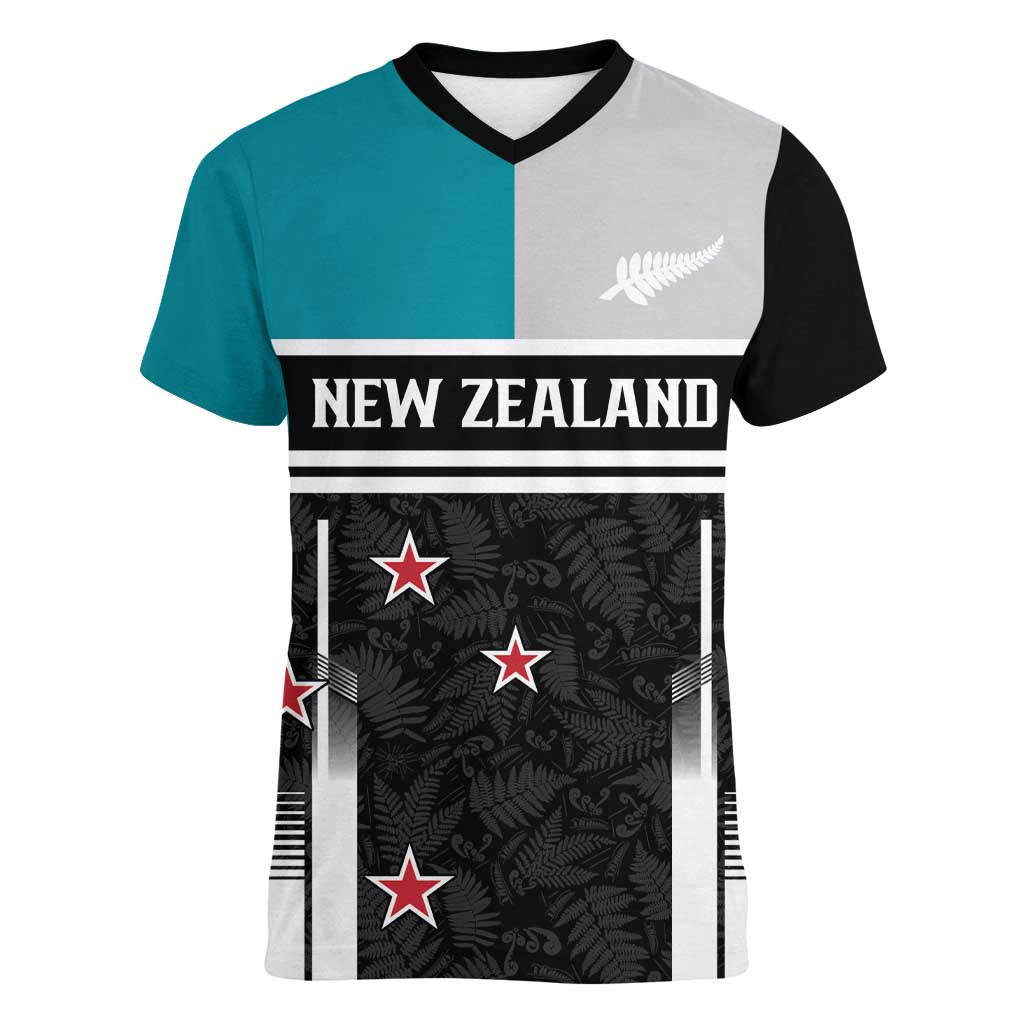 Custom NZ Cricket Pride Women V-Neck T-Shirt Silver Fern Fan Supporter Apparel - Polynesian Pride