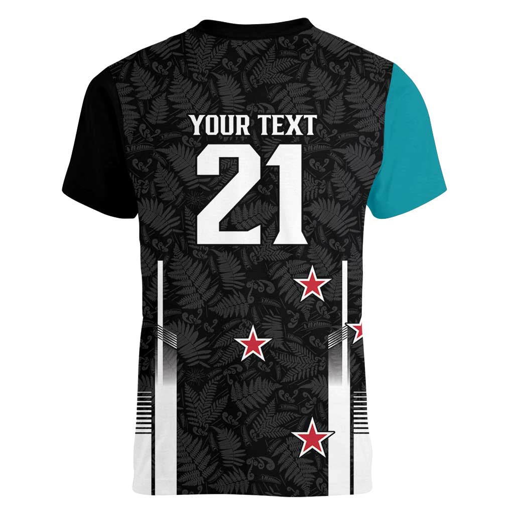 Custom NZ Cricket Pride Women V-Neck T-Shirt Silver Fern Fan Supporter Apparel - Polynesian Pride