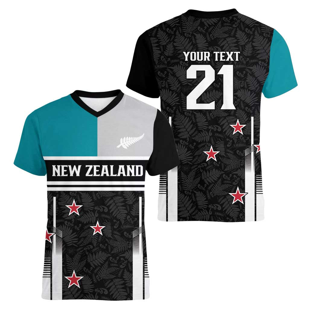 Custom NZ Cricket Pride Women V-Neck T-Shirt Silver Fern Fan Supporter Apparel - Polynesian Pride