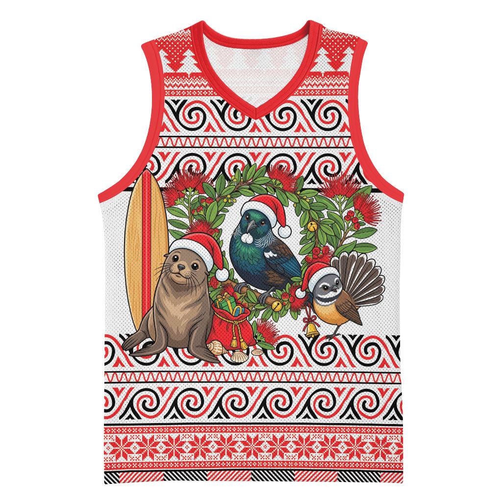 New Zealand Animal Christmas Basketball Jersey Maori Inspired Kowhaiwhai Patterns LT9 Unisex Red - Polynesian Pride