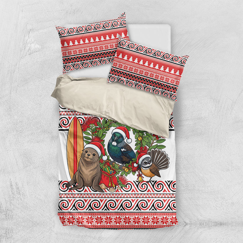New Zealand Animal Christmas Bedding Set Maori Inspired Kowhaiwhai Patterns LT9 US Twin 172cm x 218cm Red - Polynesian Pride